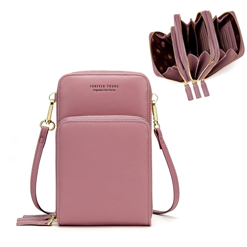 My Friday myfriday Small Crossbody Cell Phone Bag for Women, Mini Over Shoulder Handbag Purse with Credit Card Slots (A-pink) - Image 1